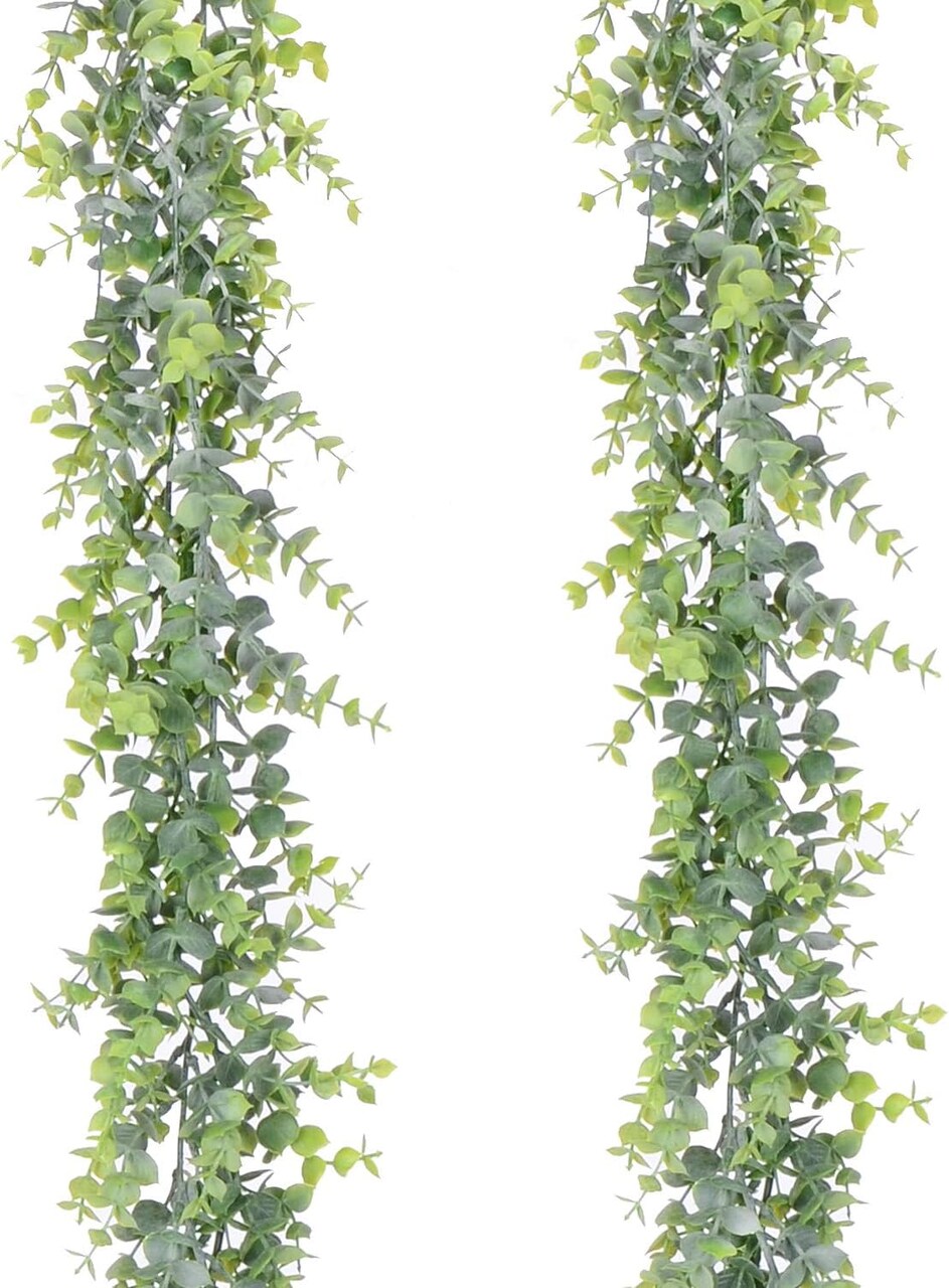 Artificial Vines Faux Eucalyptus Garland, 2 Pack Fake Eucalyptus Greenery Garland Wedding Backdrop Arch Wall Decor, 6 Feet/pcs Fake Hanging Plant for Table Festival Party Decorations